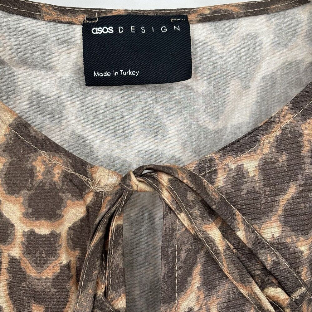 Asos Sz Mediu Tie Front Leopard Print Cotton Peplum Babydoll Top Puff Sleeve NWT - Picture 4 of 11